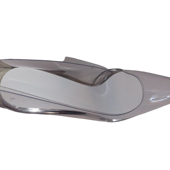 GOOD AMERICAN Silver Cinderella Pumps Stiletto Pointed Toe Size 9 Glass Clear - Picture 4 of 4